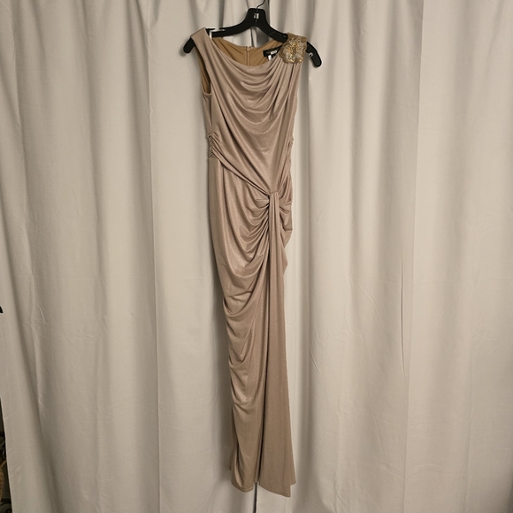 Tadashi Shoji Champagne Gold Maxi Dress Small - Picture 2 of 14